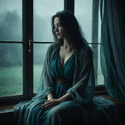 Mysterious Woman by Rainy Window