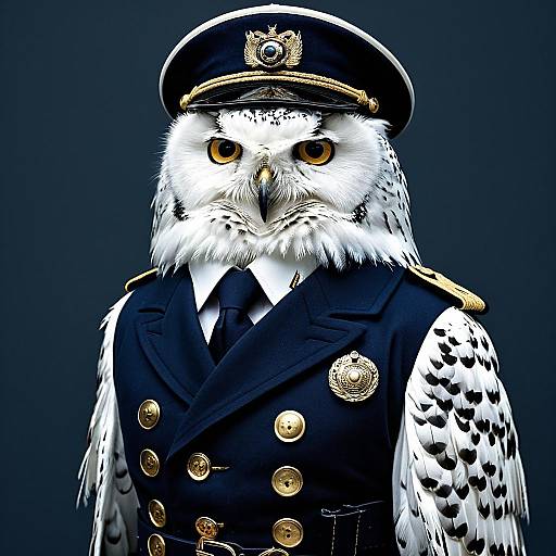 Snowy Owl in Navy Captain Uniform
