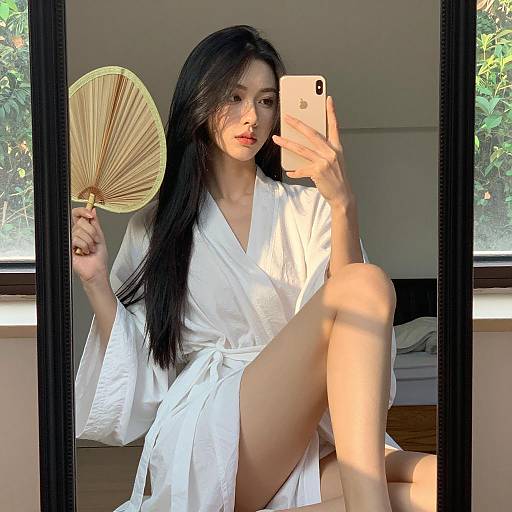 Elegant Asian Woman Capturing Reflection