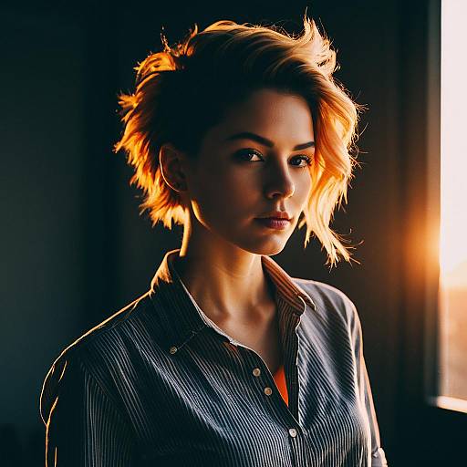 Woman with Burst Fade Hairstyle in Sunset Light