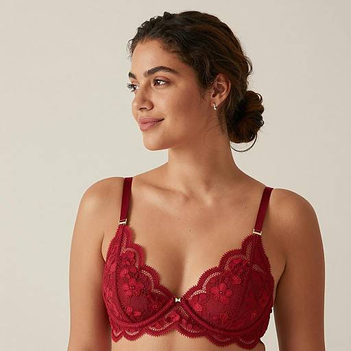 Elegant Woman in Red Lace Bra
