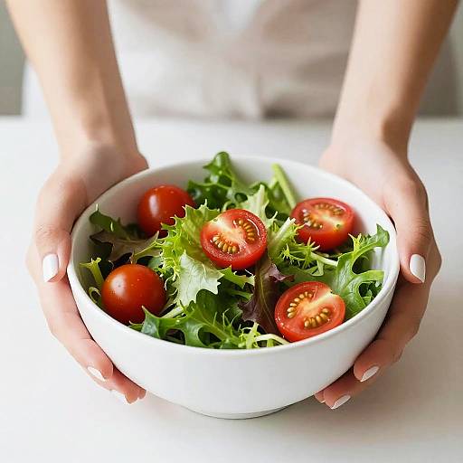 Hands Holding Fresh Green Salad Bowl