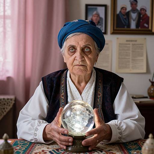 Elderly Woman with Glowing Crystal Ball