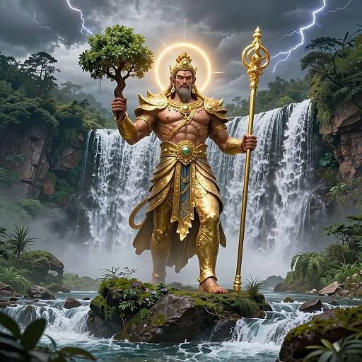Mythical God on Waterfall Rock