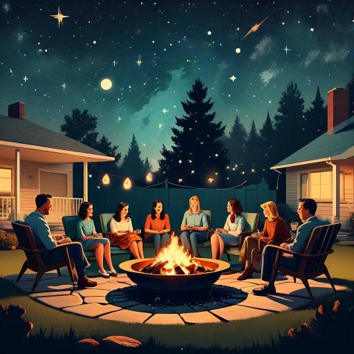 Cozy Mid-Century Friends by Firepit