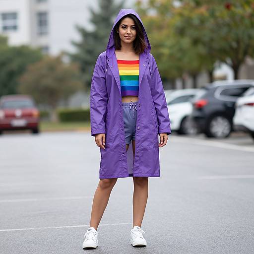 Woman in Purple Raincoat Costume