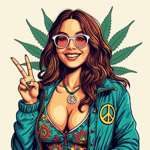 Marijuana Hippie Girl with Peace Symbols