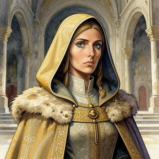 Medieval Cleric Woman in Ornate Temple