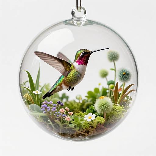 Surreal Hummingbird in Glass Globe