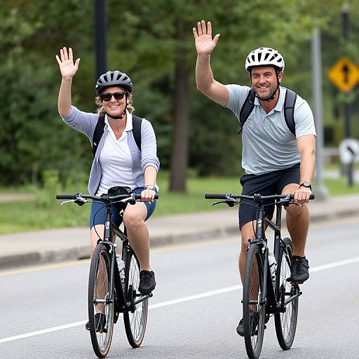 Christine and Stephen Waving at Cyclist
