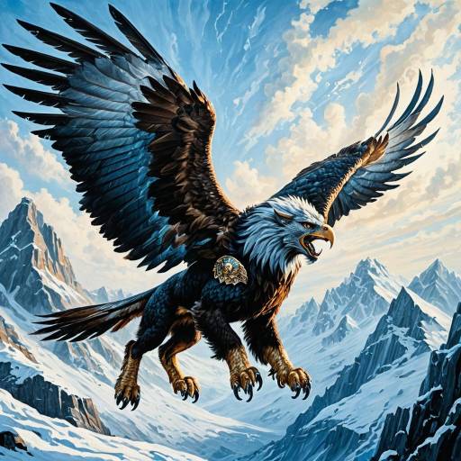 Majestic Griffon Flying Over Snowy Mountains