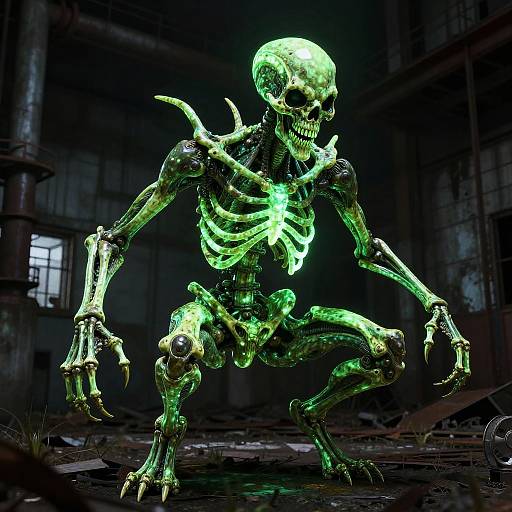 Neon Skeletal Nightmare in Giger Style