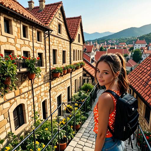 Smiling Woman in Scenic Historic Town