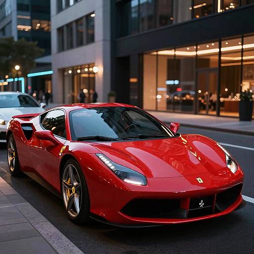 Red Ferrari in Luxurious Urban Night