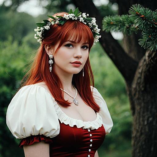 Enchanting Red-Haired Character in Nature