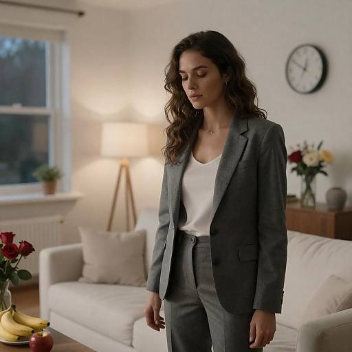 Introspective Woman in Stylish Living Room