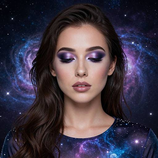 Galaxy-Inspired Woman in Cosmic Background