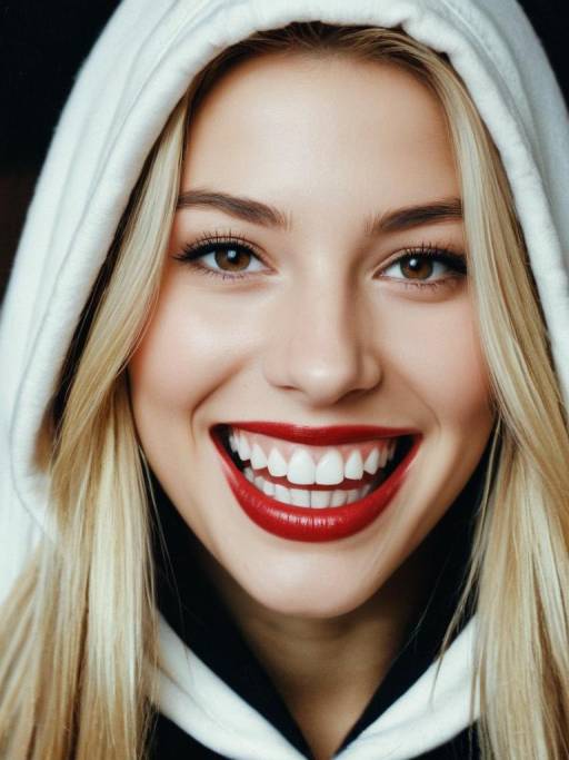 Realistic Portrait of a Smiling Blonde Girl