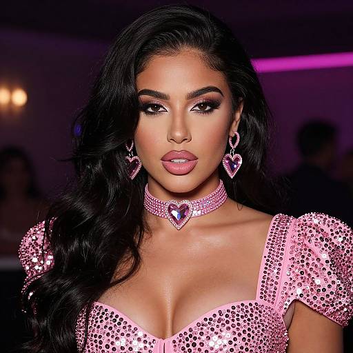 Glamorous Woman in Pink Sequin Dress