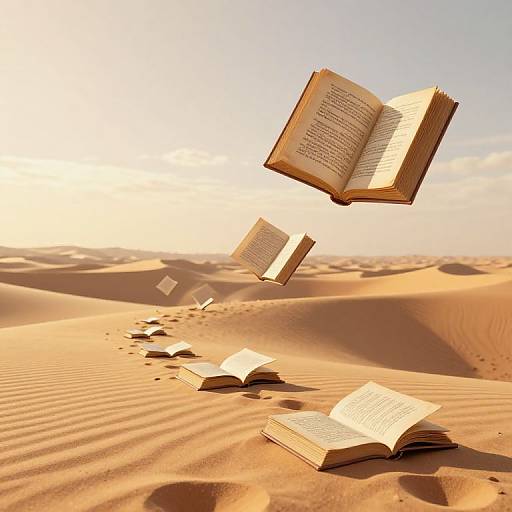 Floating Books in Golden Desert