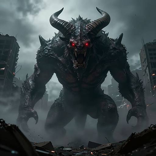 Apocalyptic Beast Amid Ruined City