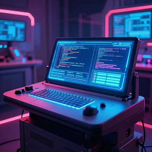 Futuristic AI Console with Holograms