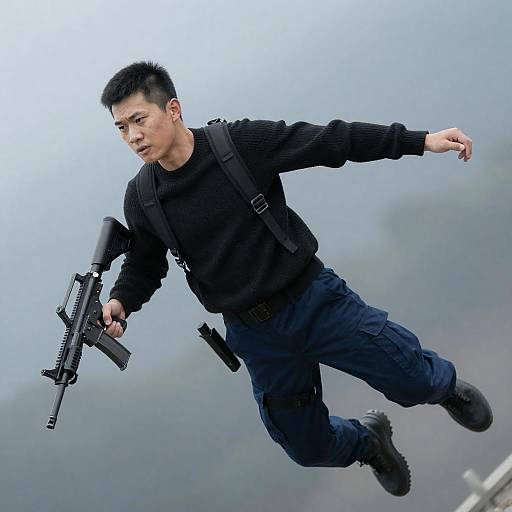 Dynamic Male Soldier in Action Pose