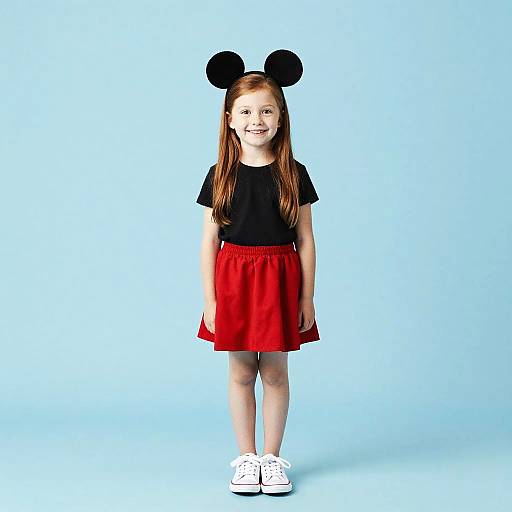 Joyful Preschool Girl in Mickey Outfit