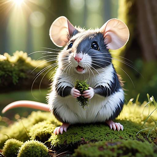 Realistic Mouse Sitting on Moss in Forest