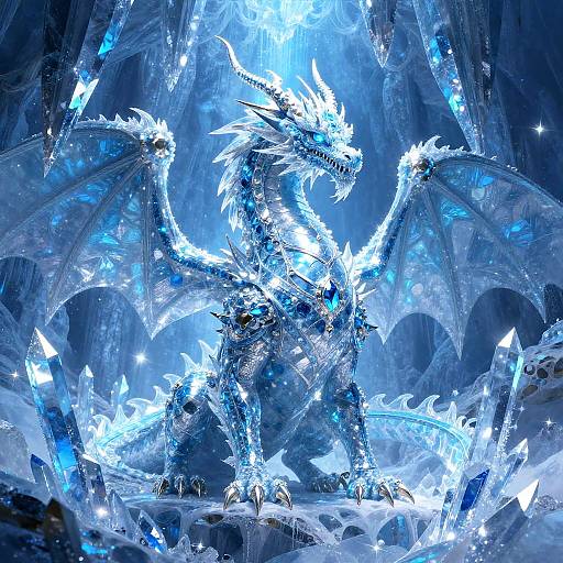 Majestic Ice Dragon in Crystal Cavern