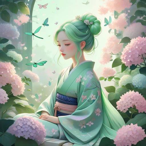 Whimsical Anime Scene with Mint-Green Hair
