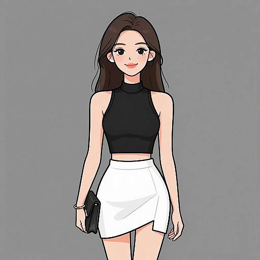 Stylish Woman in Black Crop Top and White Mini Skirt