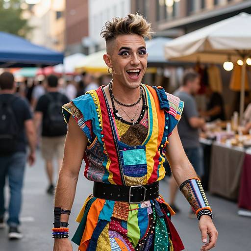 Vibrant Street Performer in Avant-Garde Costume