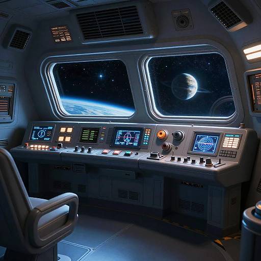 Vintage Blue Sci-Fi Spaceship Interior
