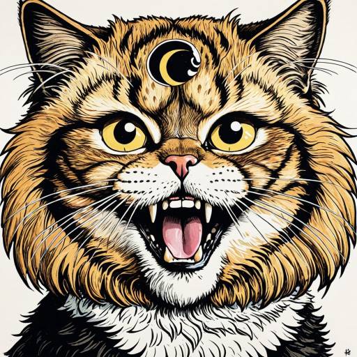 Illustrated Hybrid Cat with Third Eye