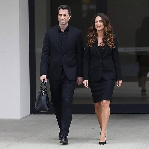 Man and Woman Walking Together in Business Attire