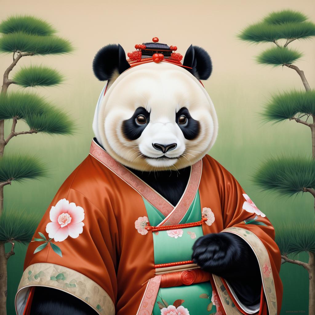 Hyper-Realistic Panda in Chinese Fashion