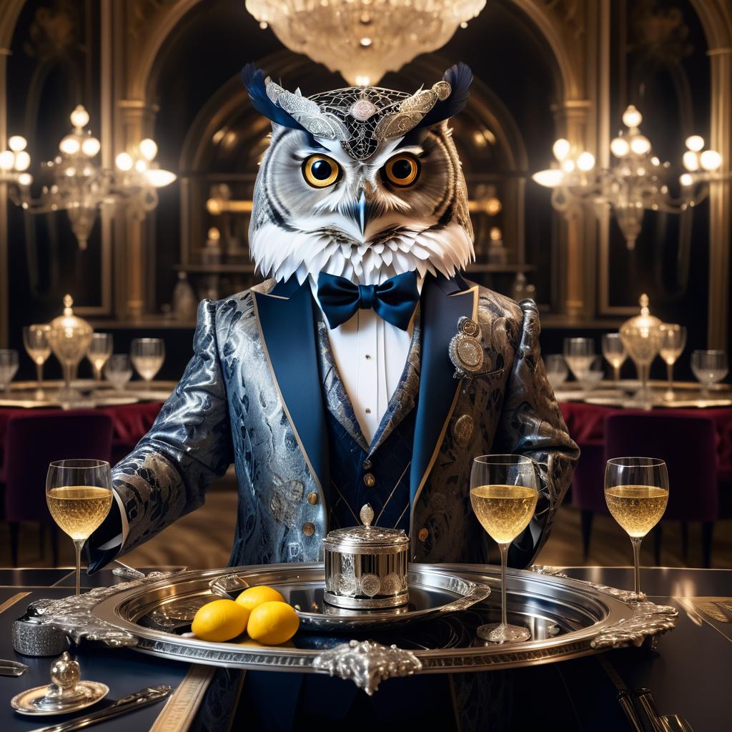 Majestic Owl Sommelier in Elegant Dining