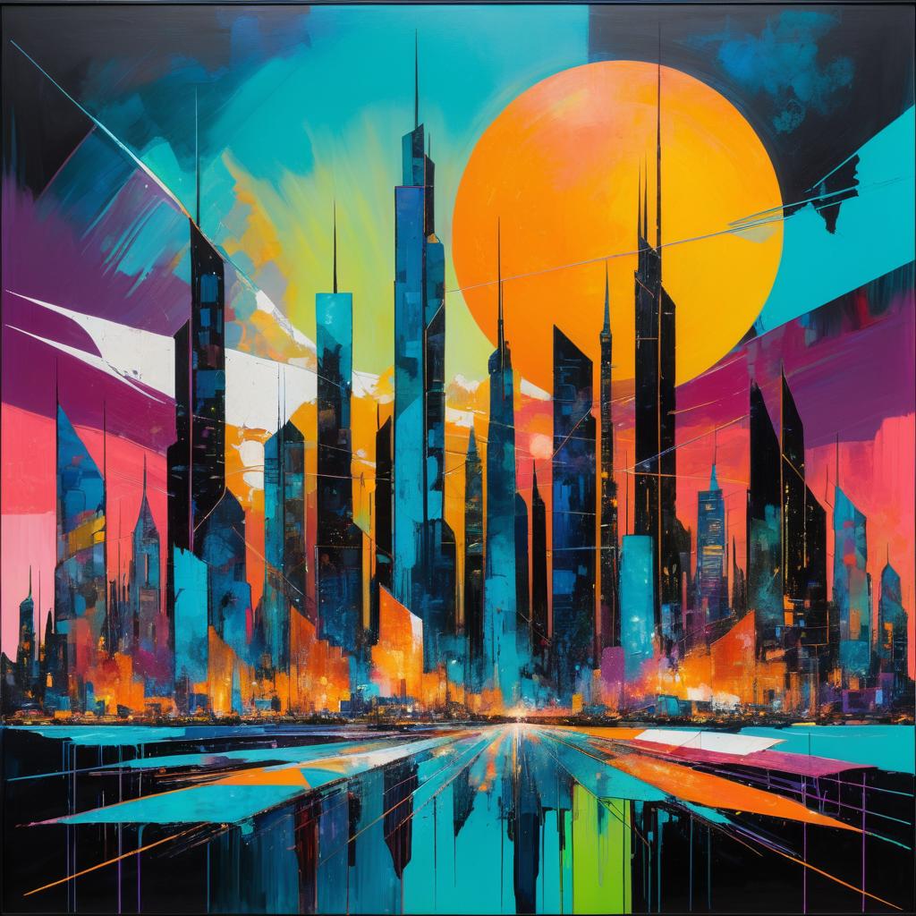 Futuristic Neon Cityscape Abstract Art