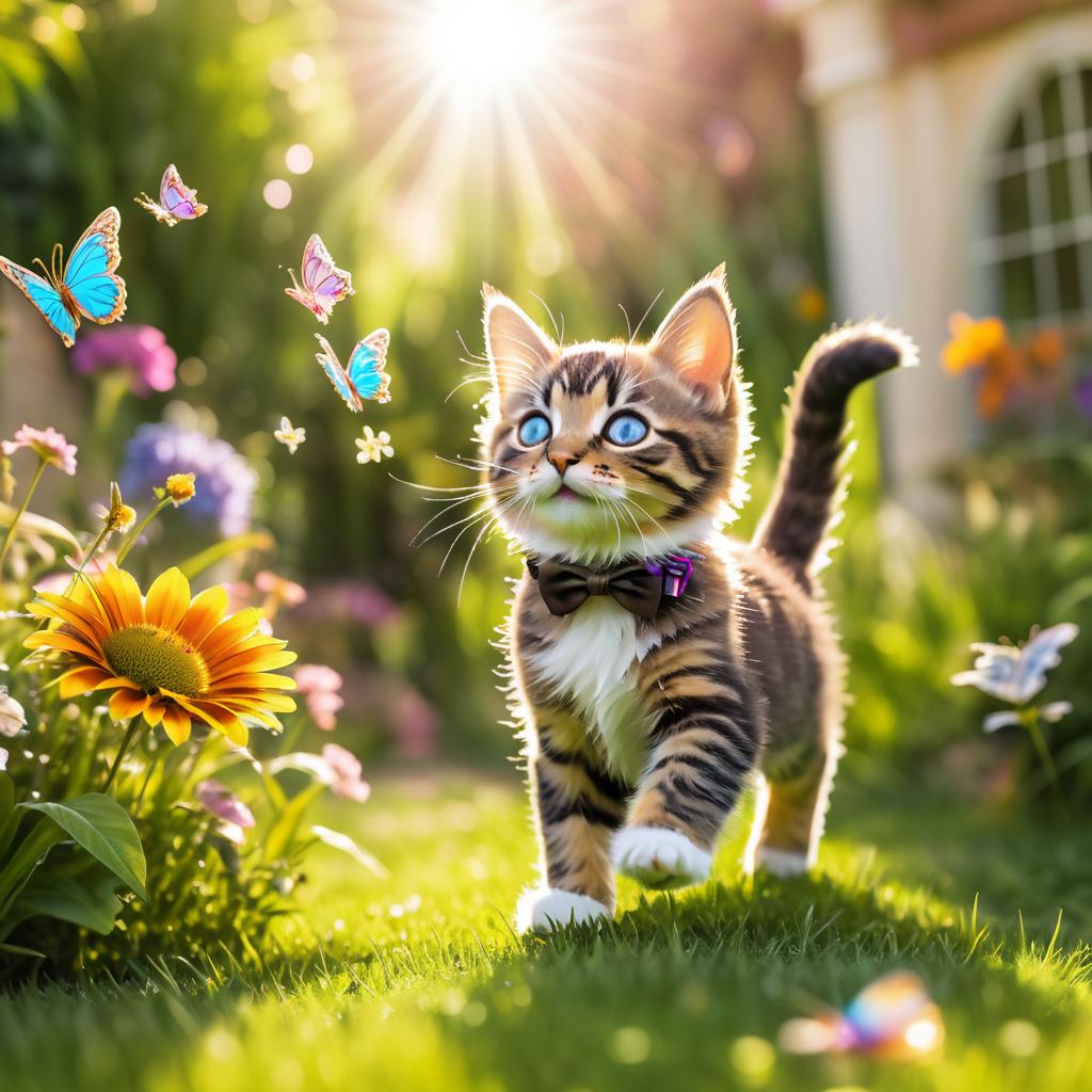 Playful Kitten in Steampunk Garden