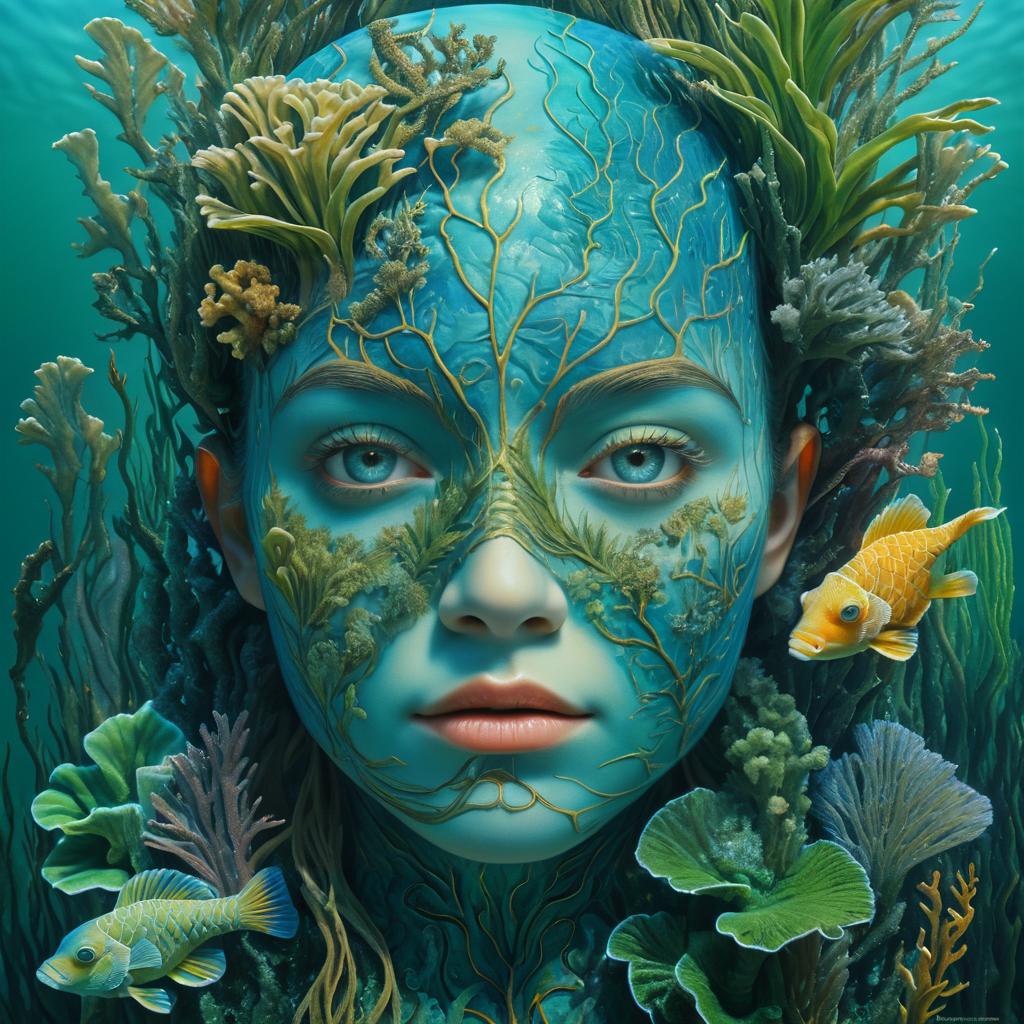 Surreal Anatomical Face with Seahorses