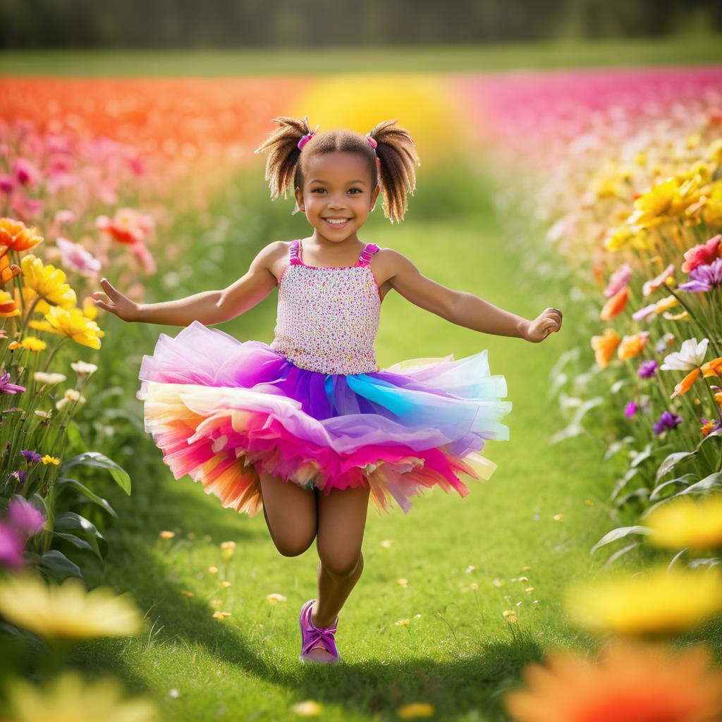 Whimsical Girl in Tutu Among Flowers