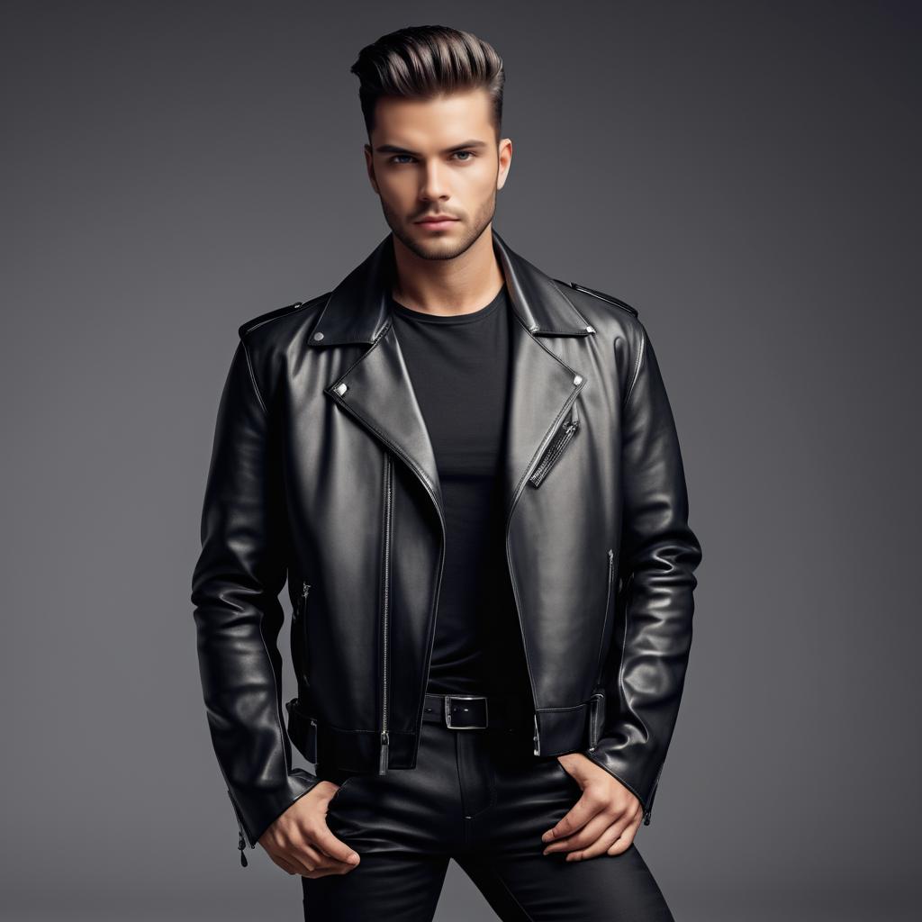 Sleek Male Model in Leather Jacket