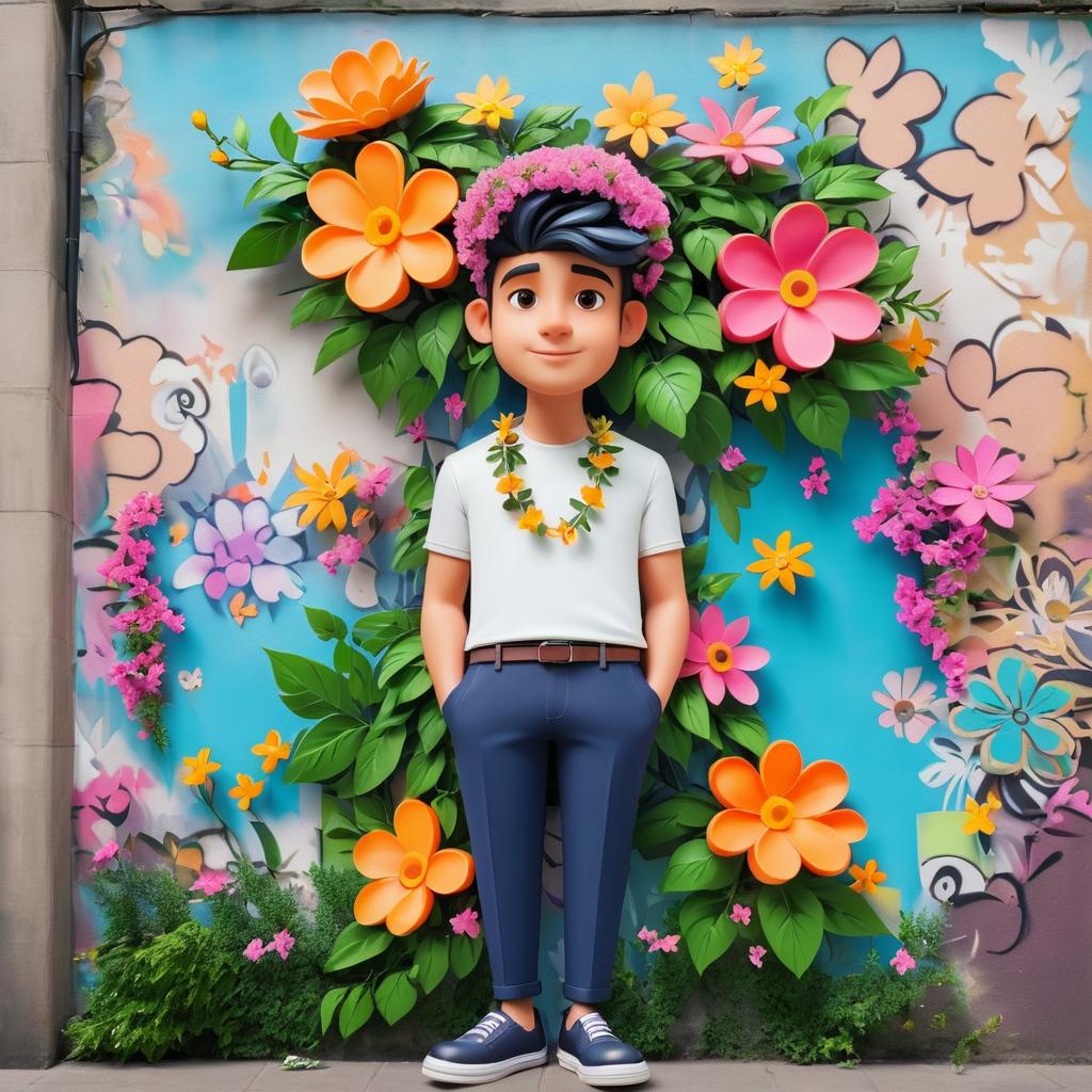 Urban Cartoon Character with Floral Vibes