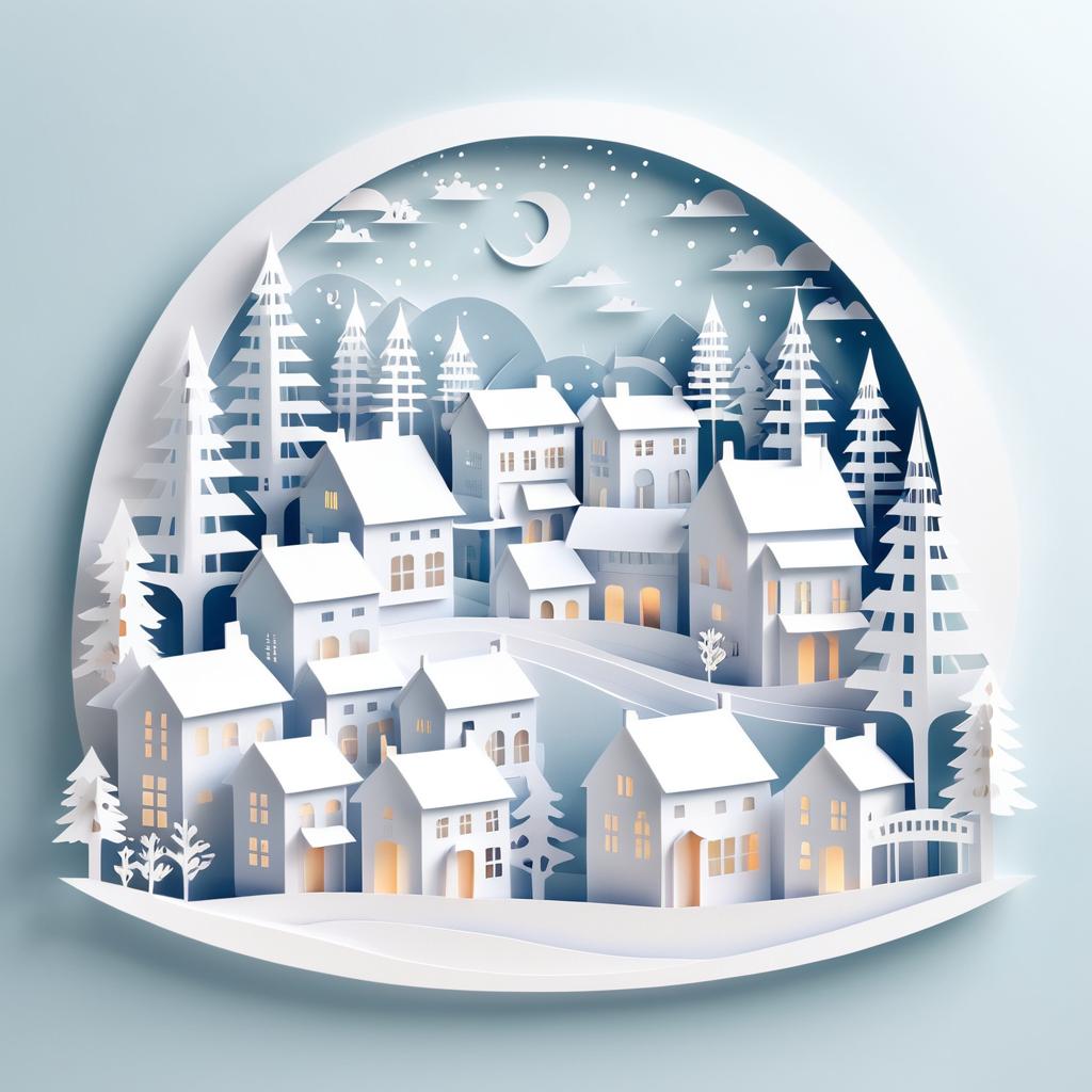 Elegant Multi-Dimensional Winter Village Kirigami