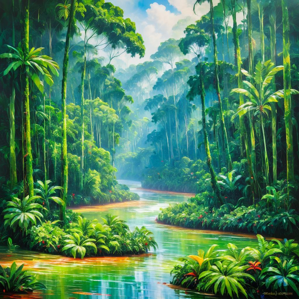 Vibrant Impressionist Amazon Rainforest Scene