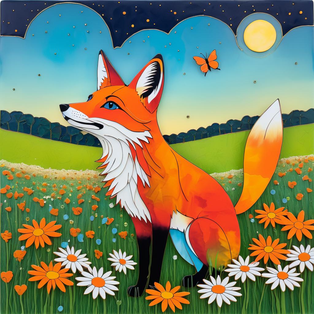 Playful Fox in Daisies at Dusk