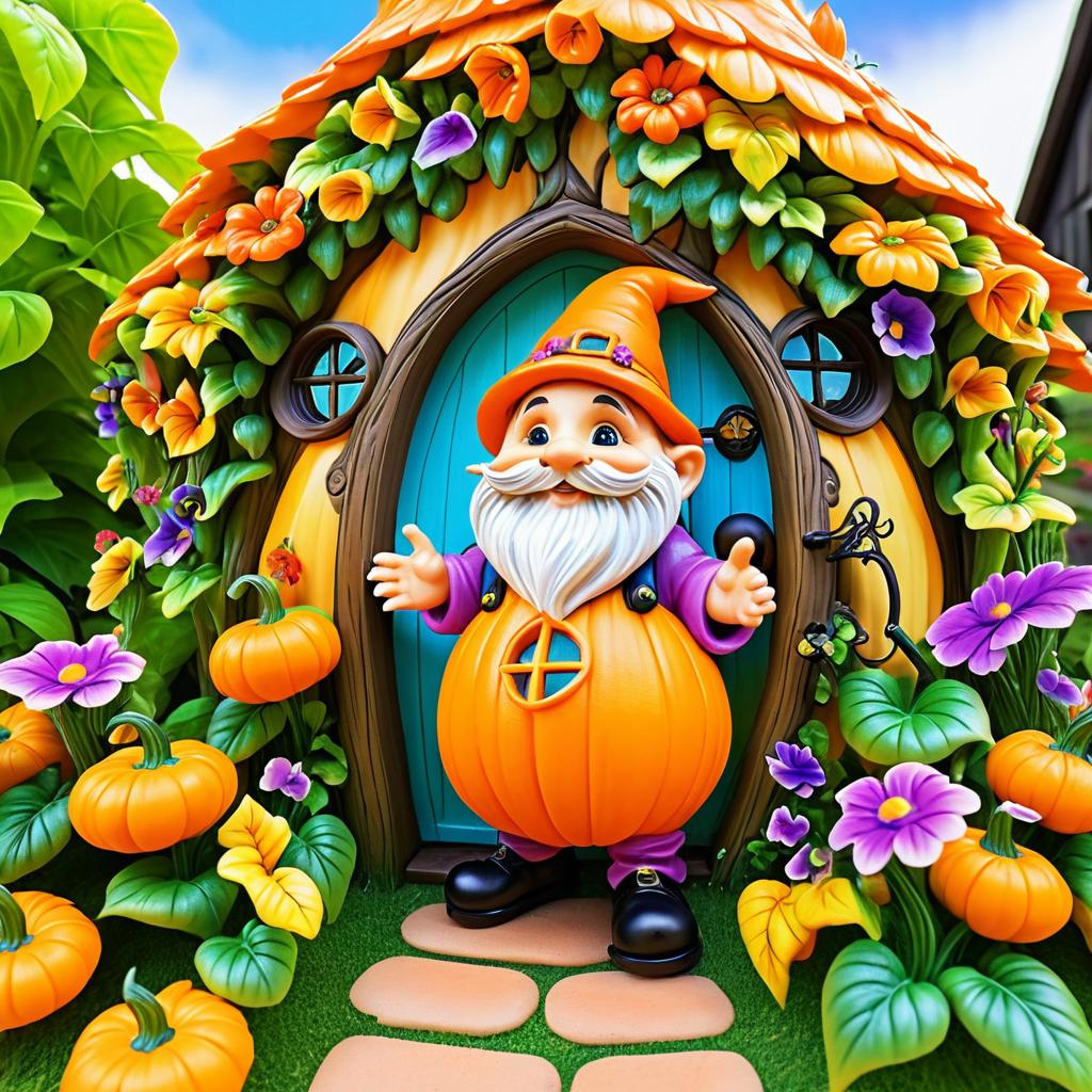 Playful Gnome in a Pumpkin Paradise