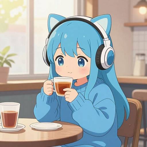 Cozy Blue Cat Anime Girl