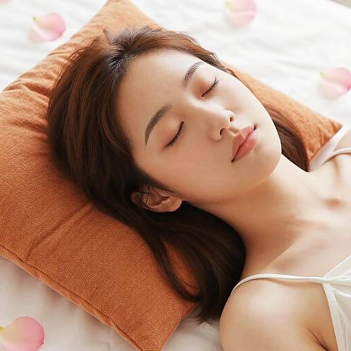 Serene Portrait on Orange Pillow